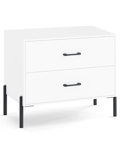 Slickblue Modern Wooden Nightstand with 2 Drawers and Metal Legs