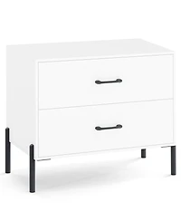 Slickblue Modern Wooden Nightstand with 2 Drawers and Metal Legs