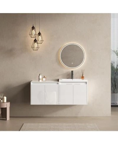 Sillysis 47 Inch Wall Mounted Bathroom Vanity With Resin Sink Soft Close Doors Water Resistant Cabinet Large Wall Storage