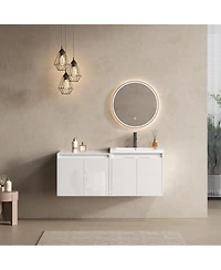 Sillysis 47 Inch Wall Mounted Bathroom Vanity With Resin Sink Soft Close Doors Water Resistant Cabinet Large Wall Storage