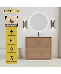 Sillysis Freestanding Bathroom Vanity with Ceramic Sink, Modern Plywood Cabinet, Soft Close Doors, Ample Storage