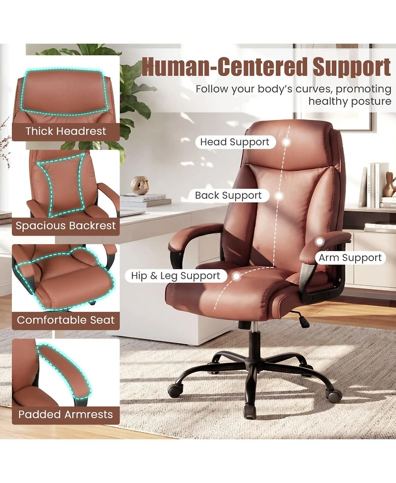 Slickblue Heavy Duty Leather Computer Chair with Executive Back Support