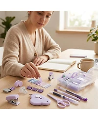 Sevorley Mini Office Supply Kit with Stapler Tape Dispenser Scissors and Clips