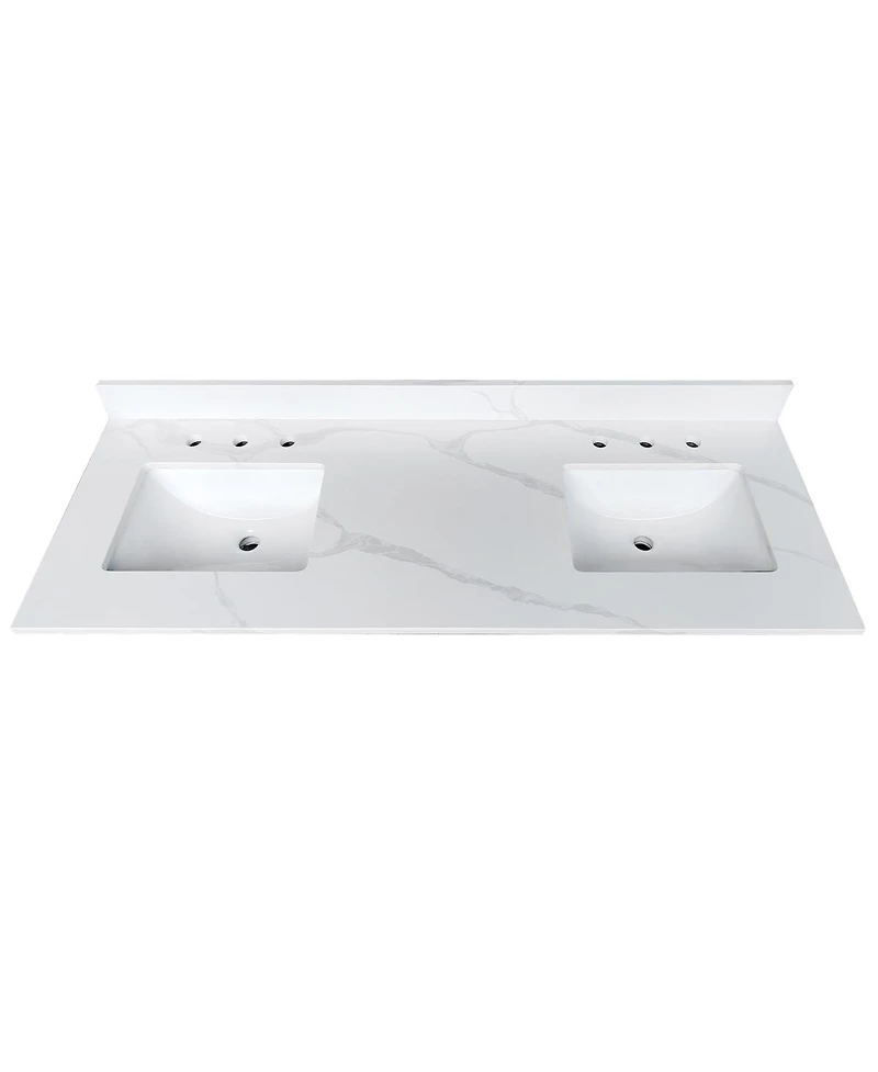 Sillysis 61 Inch Double Sink Quartz Bathroom Vanity Top with Undermount Sinks, Carrara Marble Look, 4" Backsplash, Stain and Heat Resistant