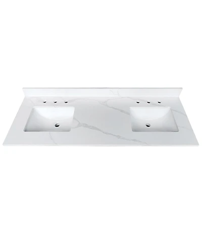 Sillysis 61 Inch Double Sink Quartz Bathroom Vanity Top with Undermount Sinks, Carrara Marble Look, 4" Backsplash, Stain and Heat Resistant