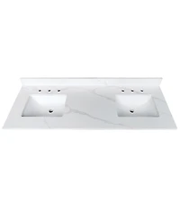 Sillysis 61 Inch Double Sink Quartz Bathroom Vanity Top with Undermount Sinks, Carrara Marble Look, 4" Backsplash, Stain and Heat Resistant
