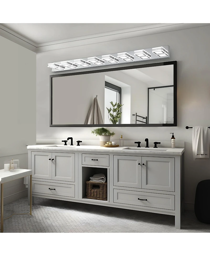 Midola 52" Modern 8-Light Led Vanity Light, Square Acrylic Lampshades Wall Mount Fixture for Bathroom, Mirror Lighting