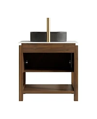 Sillysis Modern Bathroom Vanity with Vessel Sink, Sintered Stone Countertop, Soft Close Solid Wood 3D Doors
