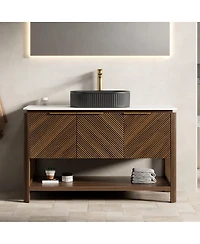 Sillysis Modern Bathroom Vanity with Vessel Sink, Sintered Stone Countertop, Soft Close Solid Wood 3D Doors