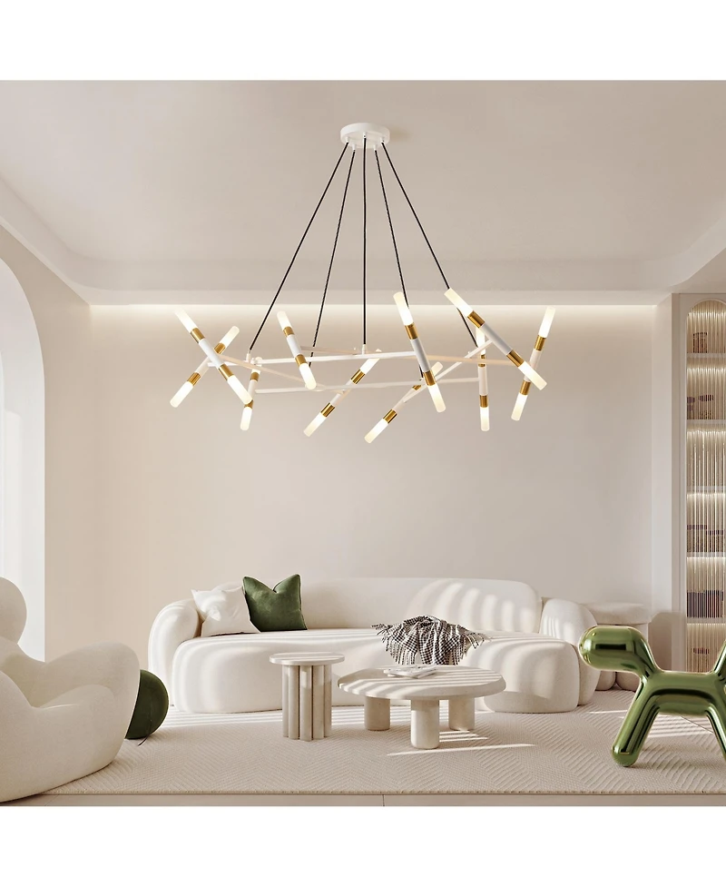 Midola 41" Modern Chandelier Light Fixture, Branch Design with Frosted Tubes, Cords, Adjustable Height Pendant Light