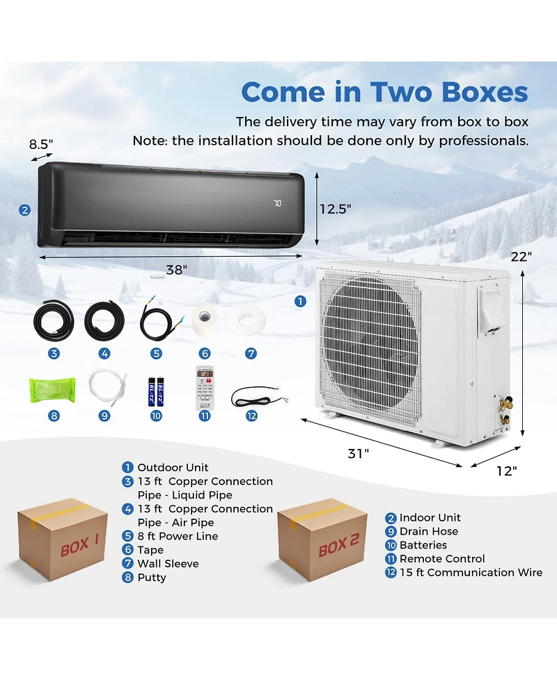 Gymax Btu Mini Split Air Conditioner and Heater 21 SEER2 208-230V Ac Unit
