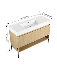 Sillysis 47 Inch Freestanding Bathroom Vanity with Resin Basin, Double Doors, Large Storage, Open Shelf for Modern Bathrooms