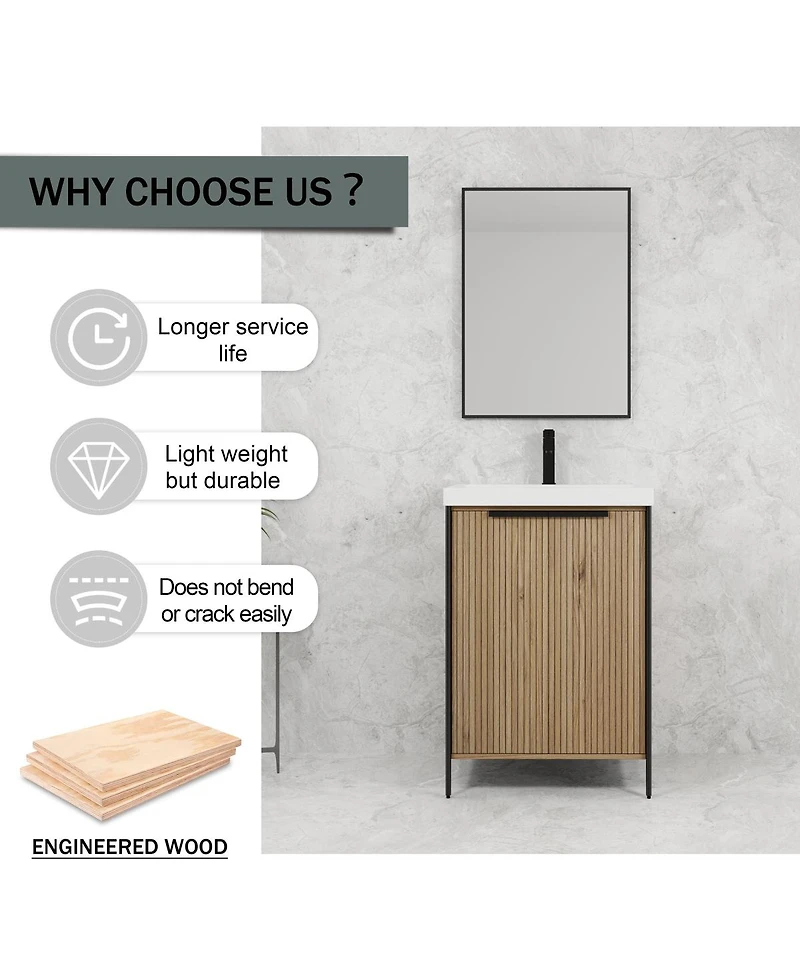 Sillysis Modern Freestanding Bathroom Vanity with Resin Sink, Soft Close Door, Adjustable Shelf, Plywood Cabinet