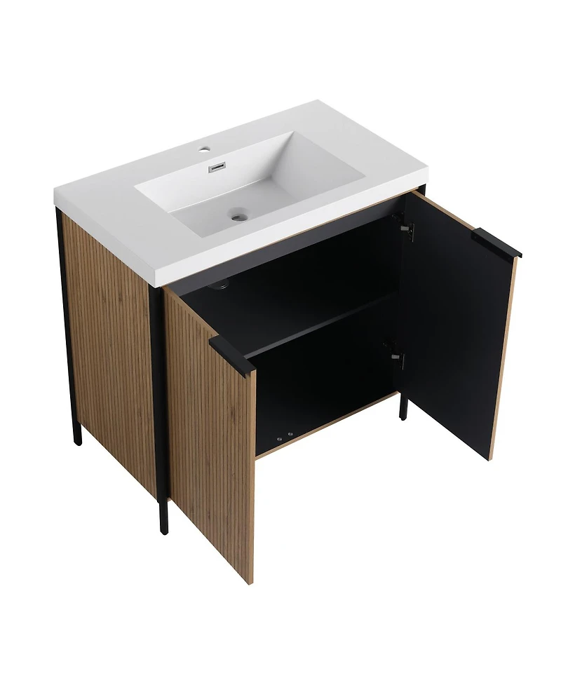 Sillysis Modern Freestanding Bathroom Vanity with Resin Sink, Soft Close Door, Adjustable Shelf, Plywood Cabinet