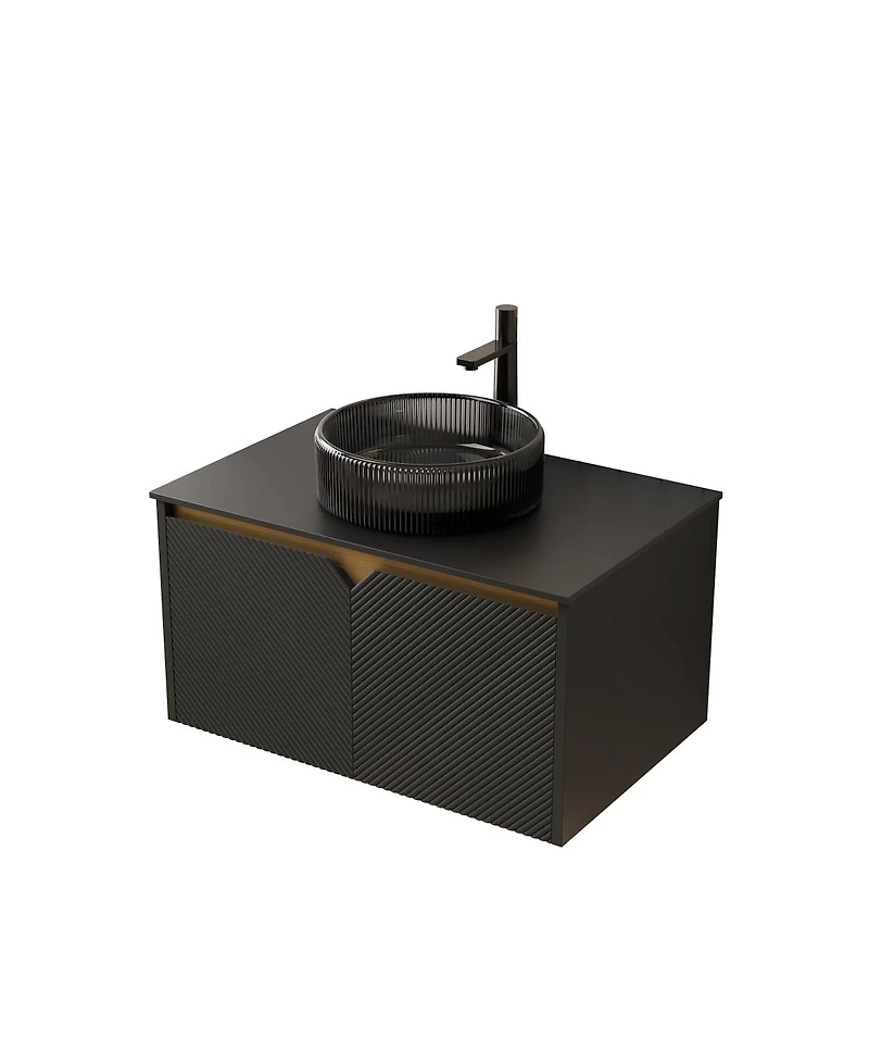 Sillysis Wall Mounted Bathroom Vanity with Glass Basin, Sintered Stone Top, Soft Close Door