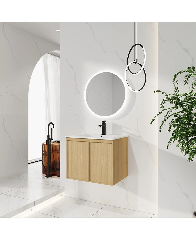 Sillysis Modern Wall Mounted Bathroom Vanity with Ceramic Sink, Soft Close Doors