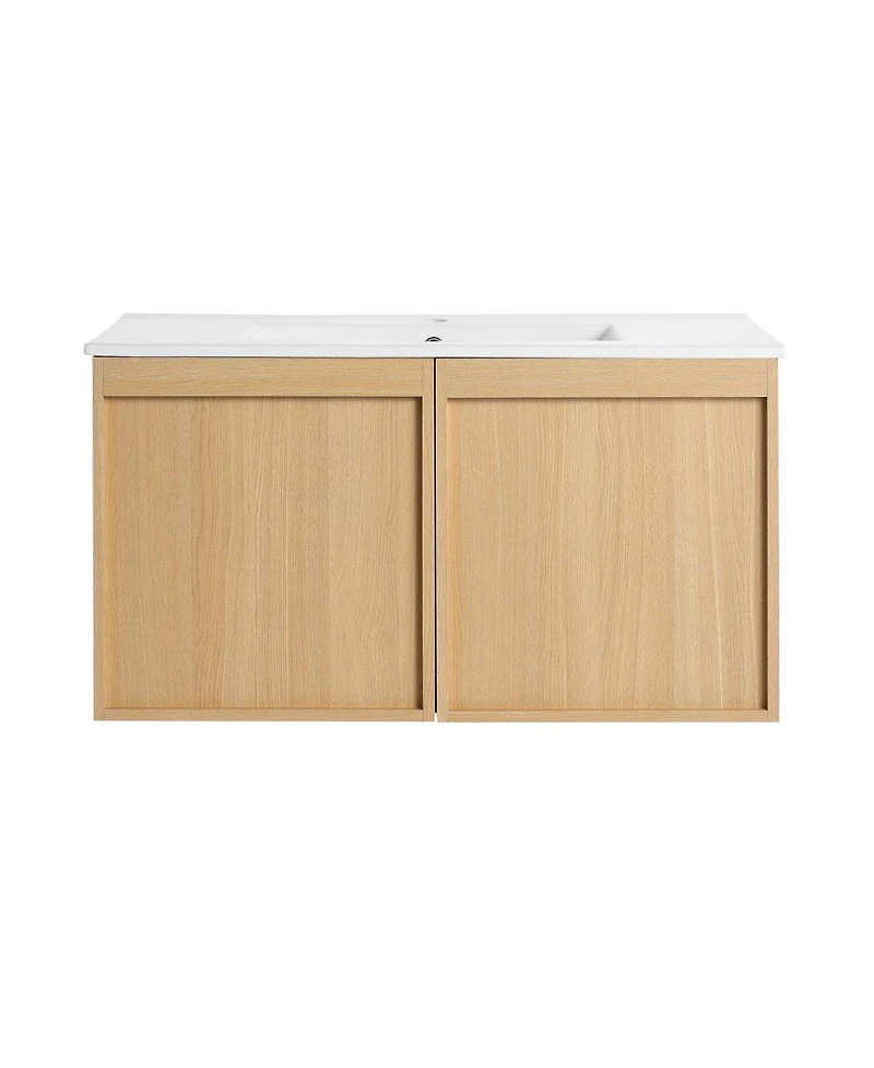 Sillysis Modern Wall Mounted Bathroom Vanity with Ceramic Sink, Soft Close Doors