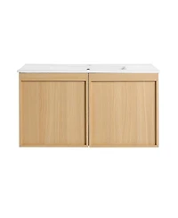 Sillysis Modern Wall Mounted Bathroom Vanity with Ceramic Sink, Soft Close Doors