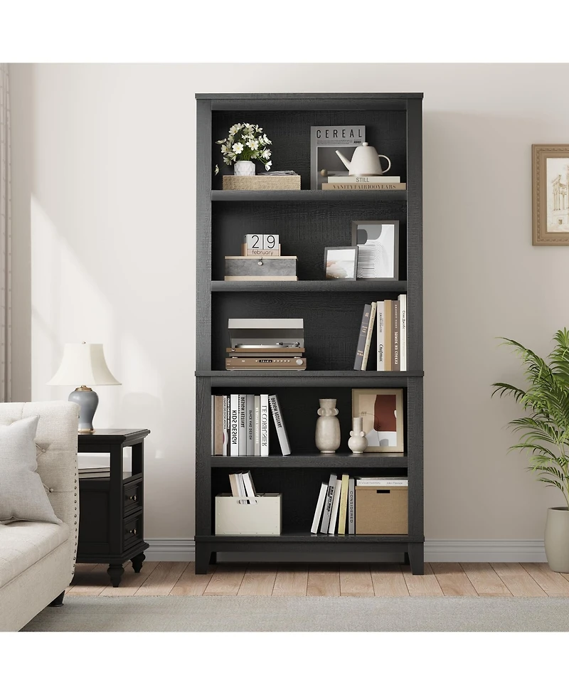 homfan 71 Inch Modern 5-Tier Wooden Bookcase with Adjustable Shelves, Freestanding Large Storage Organizer for Apartments, Office, Bedroom