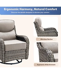 Pocassy Patio Rocking Swivel Chair with Fire Pit Table Outdoor Wicker Rattan Bistro Set Tempered Glass Side