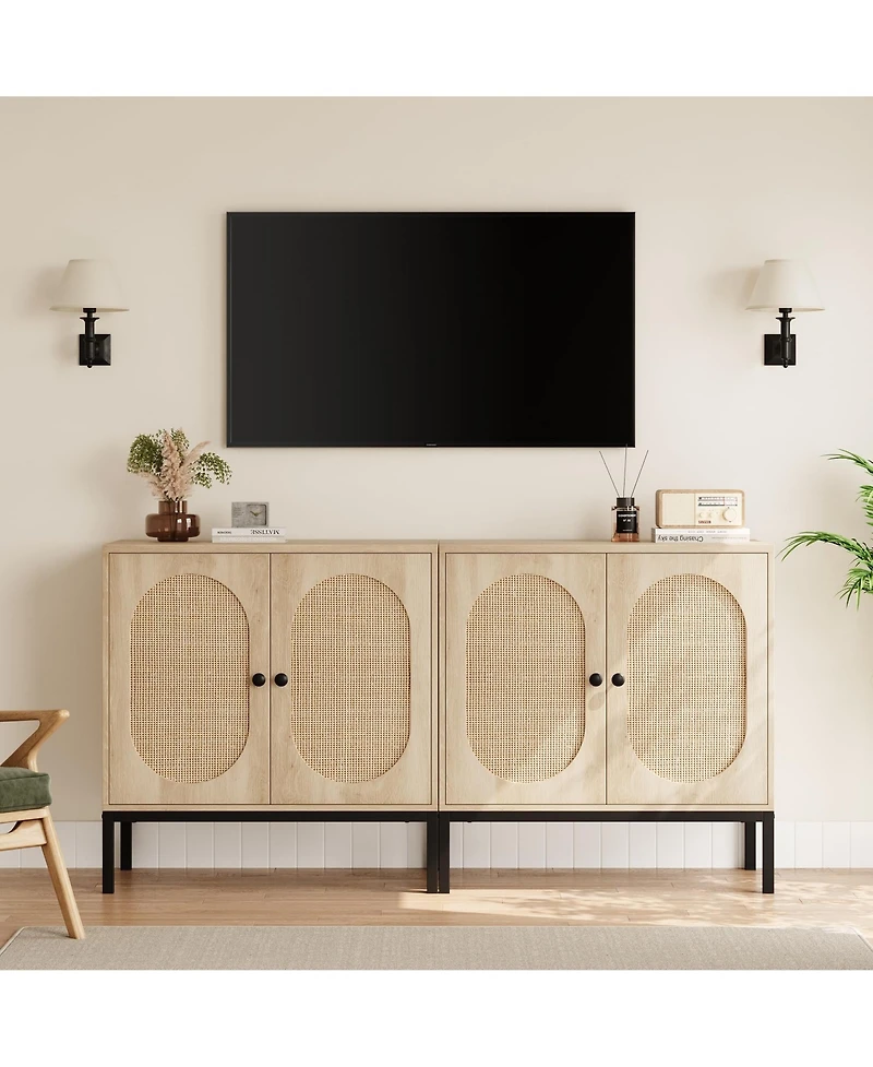 homfan 2 Piece Freestanding Chest of Drawers with 2 Doors and Adjustable Shelf, Metal Legs, Modern Storage Cabinet