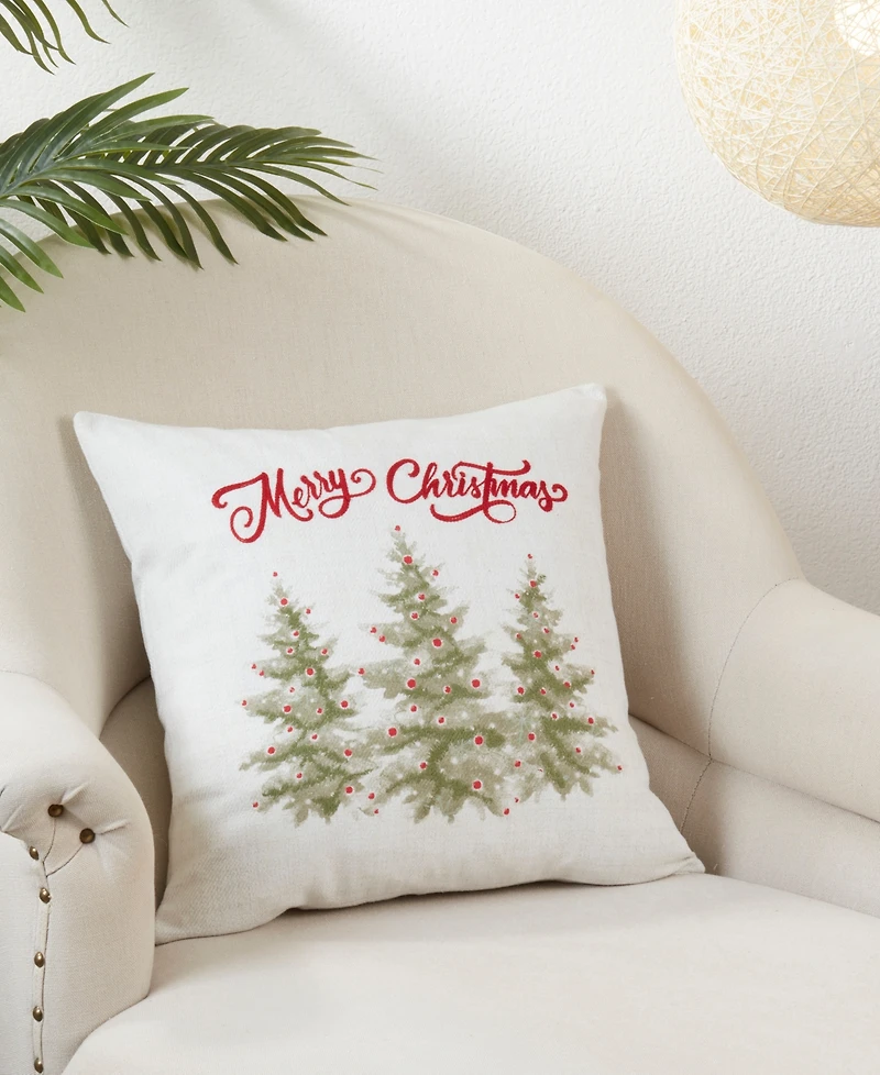 Saro Lifestyle Merry Christmas Trees Decorative Pillow, 18" x 18"