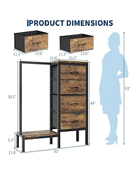 homfan Heavy Duty 4-Drawer Fabric Dresser with Hanging Rail - Multi-Functional Storage Organizer Shelf Metal Frame, Anti-Tip Safety