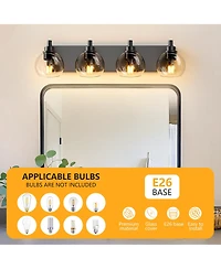 Midola Industrial Bathroom Vanity Light, 4-Light Bathroom Lights Over Mirror with Clear Glass Globe Shade and Metal Base