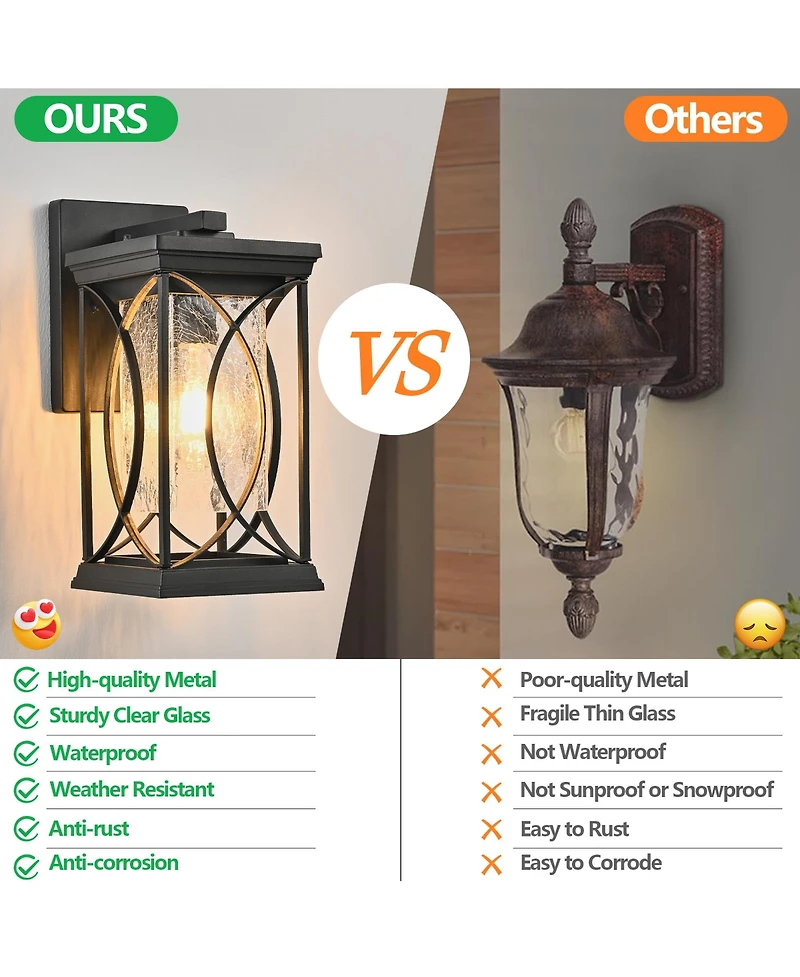 Midola 14"(H) 1-pack Outdoor Wall Lantern with Crackled Glass, Weather-Resistant Exterior Light Fixture for Porch, Patio, and Entryway