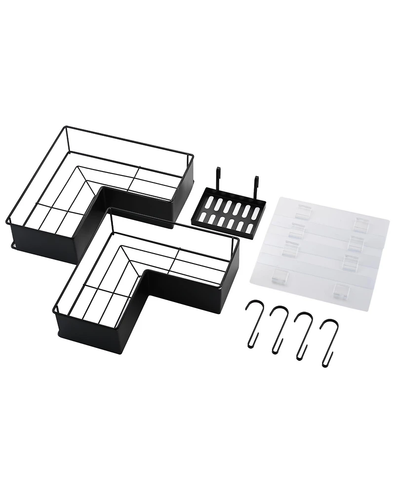 Midola 2-Pack Drill-Free Adhesive Corner Shower Caddy Organizer with Soap Holder and 4 Hooks for Bathroom