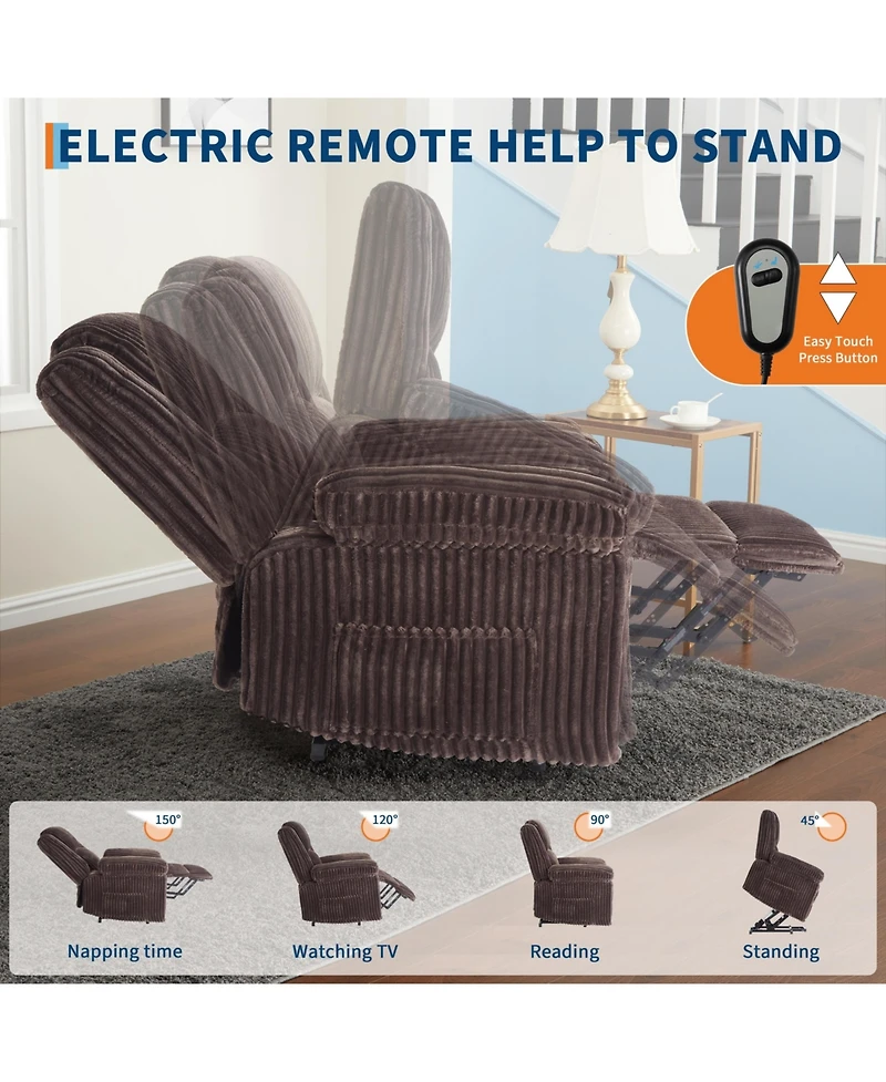 homfan Power Lift Recliner - Heat and Massage, Electric Plush with Padded Seat, Back Armrests, Designed for Elderly
