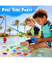 Gnuadz 15 Fishes Fishing Game Set Water Table Bath Toy Outdoor Pool Party Rod Net Floating Fish Kids Birthday Gift