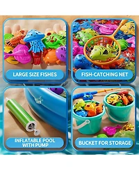 Gnuadz 60 Pieces Fishing Game Floating Fish Inflatable Pool Pole Rod Net Bath Toy