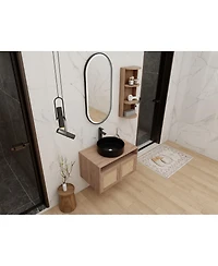 Sillysis Wall Mounted Modern Bathroom Vanity Set, Vessel Ceramic Sink, Storage Rack with Open Shelves