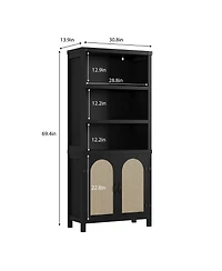 homfan 71 Inch Rustic Farmhouse 5-Tier Bookshelf with Doors, Adjustable Shelves and Storage Cabinets, Freestanding Display Organizer for Living Room