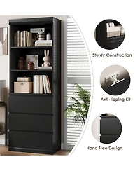 homfan 70 Inch Tall Bookcase with 3 Drawers and 3 Open Shelves, Modern Storage