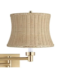 Barnes and Ivy Plug-In Swing Arm Wall Lamp with Rattan Shade