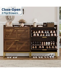 homfan Narrow Shoe Cabinet for Entryway with 2 Flip Drawers, Adjustable Shelves, Dustproof Back Panel
