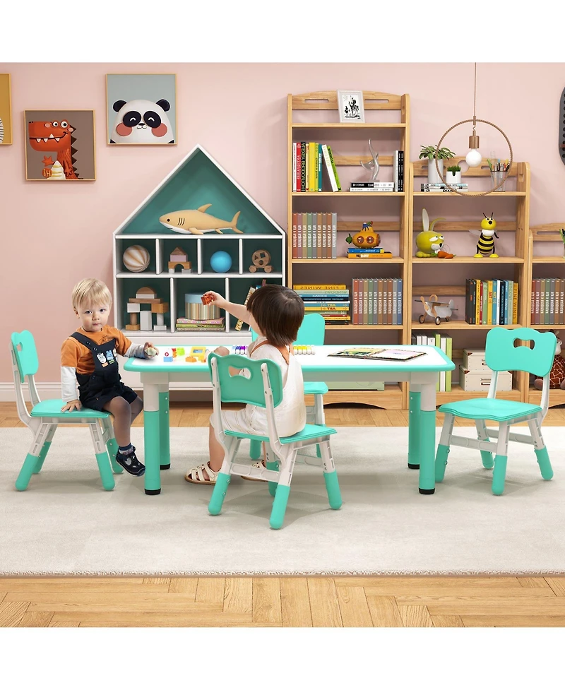 Gouun Kids 4-Seat Table and Chairs Set with Adjustable Heights and Graffiti Top