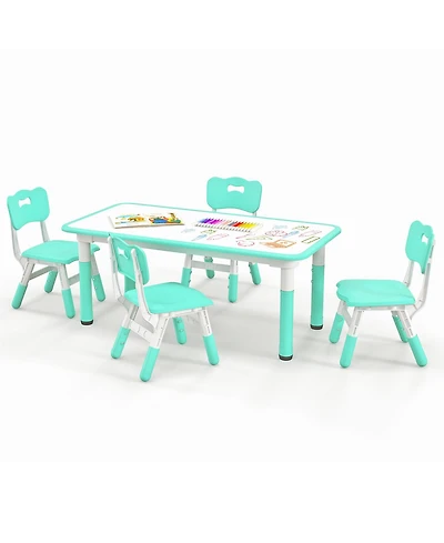 Gouun Kids 4-Seat Table and Chairs Set with Adjustable Heights and Graffiti Top