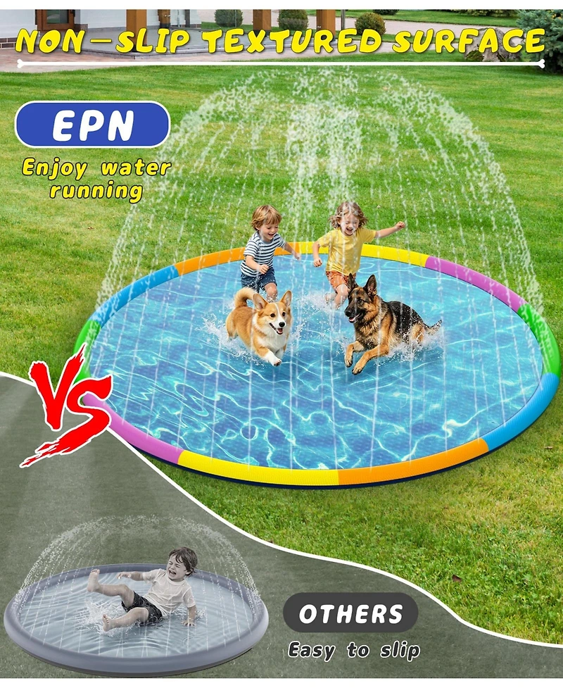 Aofar Splash Pad Sprinkler Water Play Mat Dogs Kids Outdoor Fun