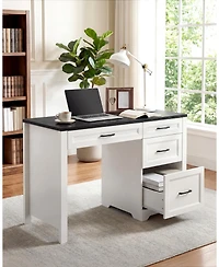 Gaomon Farmhouse Executive Desk with File Cabinet and Storage Drawers, Space-Saving Small Home Office Desk for Bedroom