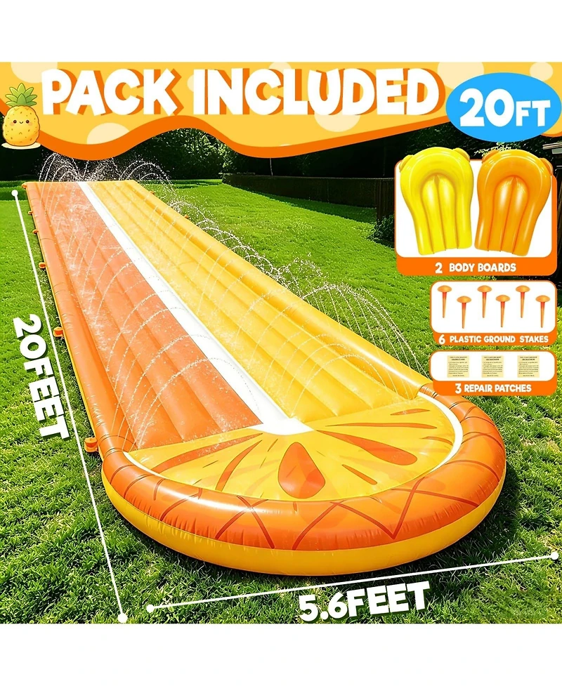 Aofar 20Ft PineLawn Water Slide Bodyboards Sprinkler Race Lane Outdoor Pool Game
