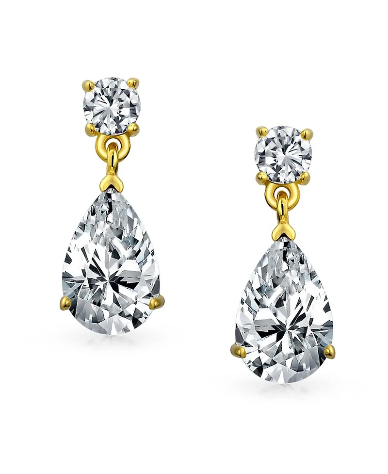 Bling Jewelry Classic Simple Cubic Zirconia Teardrop Cz Dangle Drop Earrings Gold Plated .925 Sterling Silver