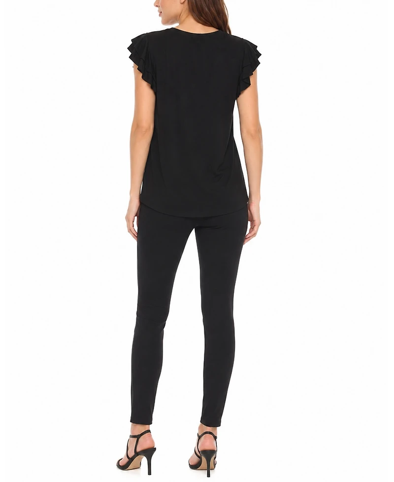 White Mark Women's Flutter-Sleeve Top and Scuba Pants Set