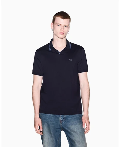 A|X Armani Exchange Men's Mercerized Tipping Johnny Collar Polo Shirt