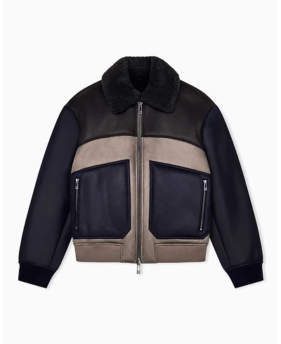 A|X Armani Exchange Men's Crossover Sherpa Collar Color Block Bomber Jacket