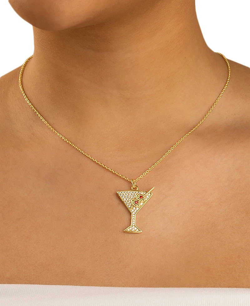 Sterling Forever Rhodium-Plated Brass Pave Cubic Zirconia Martini Pendant Necklace