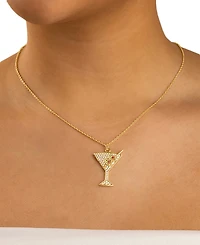 Sterling Forever Rhodium-Plated Brass Pave Cubic Zirconia Martini Pendant Necklace