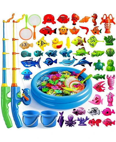 Gnuadz 51 Fishes Fishing Game Water Table Bath Toy Pole Rod Net Floating Fish Outdoor Kids Gift